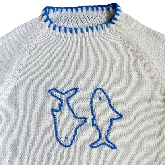 Forever 21 White Blue Whale Embroidered Knit Sweater Women’s M EU 38 US 6 - Picture 2 of 8